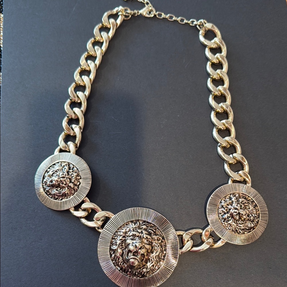 Gold Lion Medallion Necklace